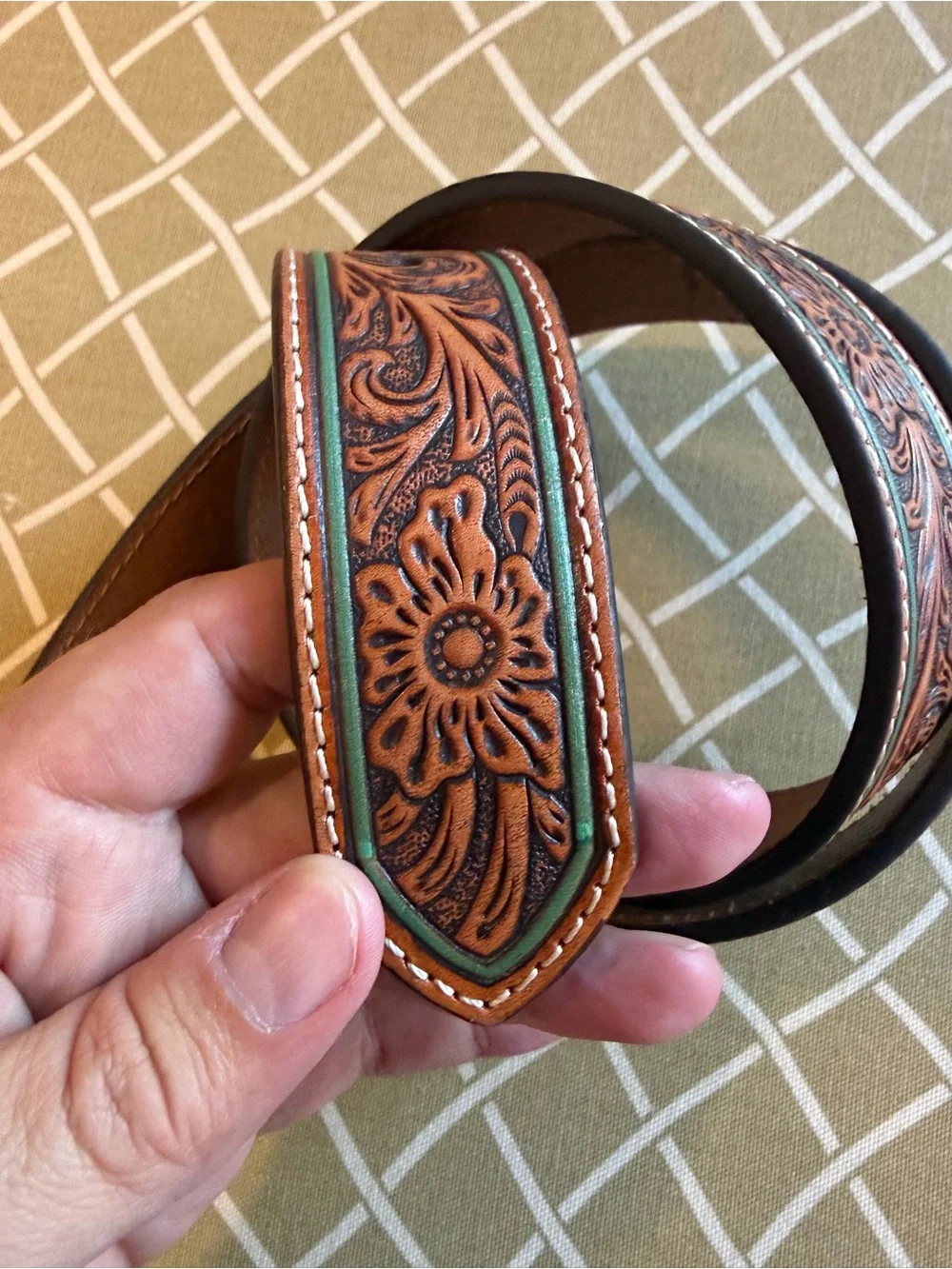 Ariat Men’s 36 Genuine Leather Tooled Western Belt Brown Turquoise